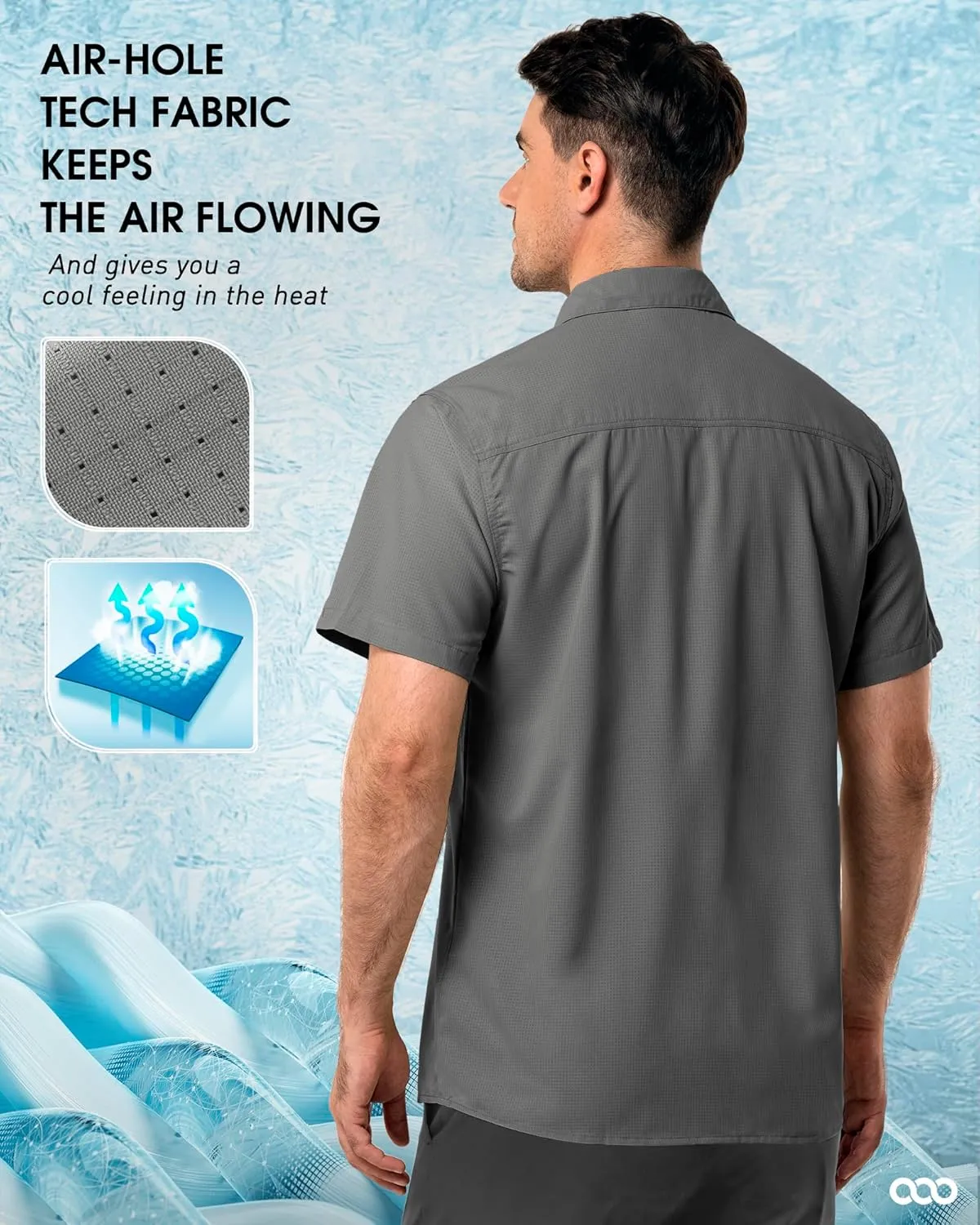 33,000ft Men's UPF 50  UV Short Sleeve Hiking Fishing Shirt Quick Dry Cooling PFG Sun Protection Shirt for Travel Safari