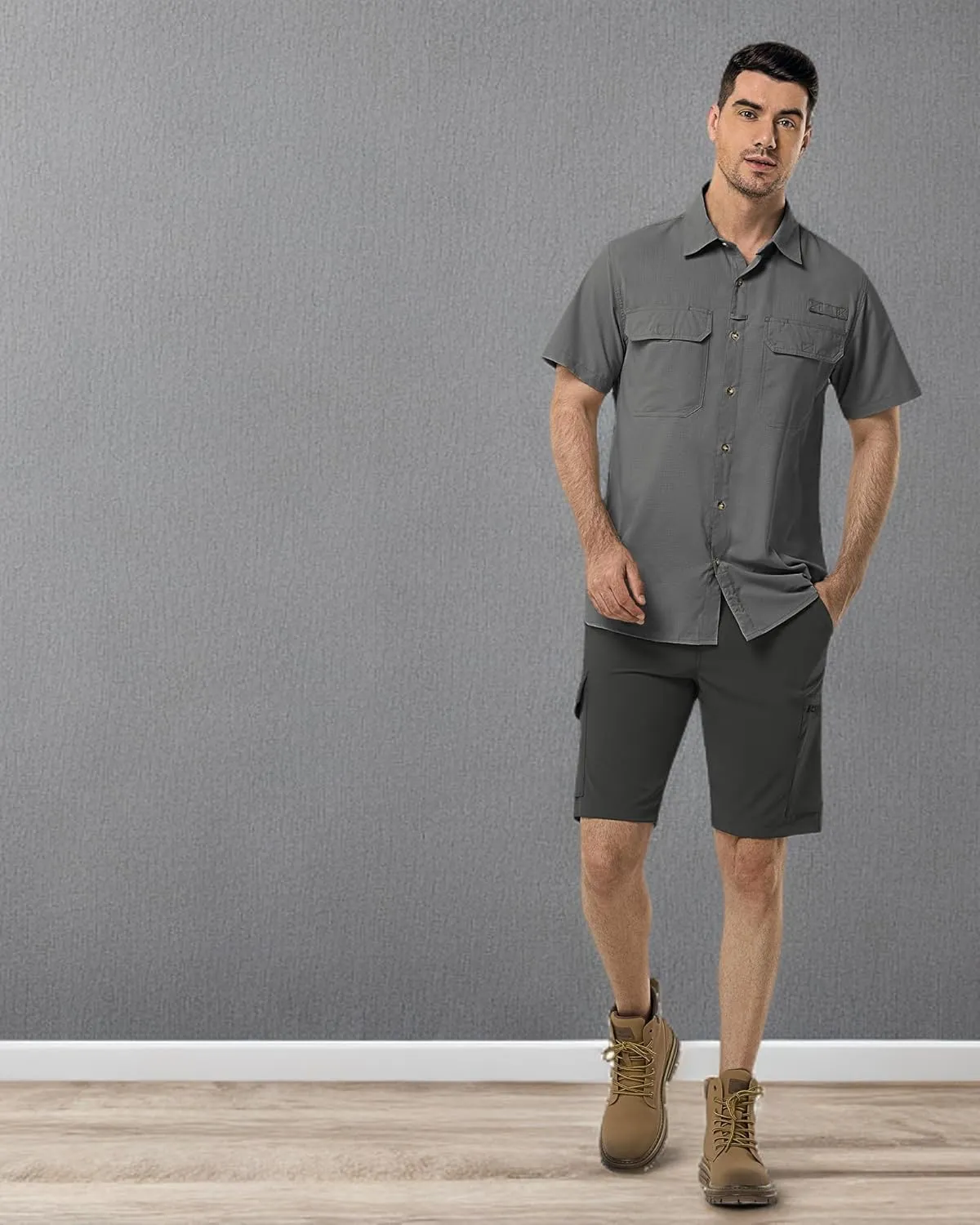 33,000ft Men's UPF 50  UV Short Sleeve Hiking Fishing Shirt Quick Dry Cooling PFG Sun Protection Shirt for Travel Safari