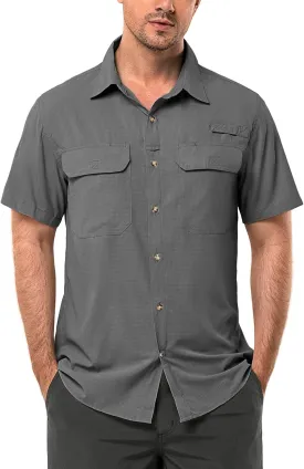 33,000ft Men's UPF 50  UV Short Sleeve Hiking Fishing Shirt Quick Dry Cooling PFG Sun Protection Shirt for Travel Safari
