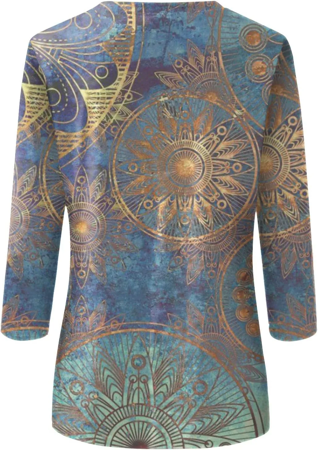 3/4 Length Sleeve Womens Tops Slim Fit Shirts Dressy Casual Blouses Floral Print Cute Sweatshirts Crewneck Clothes