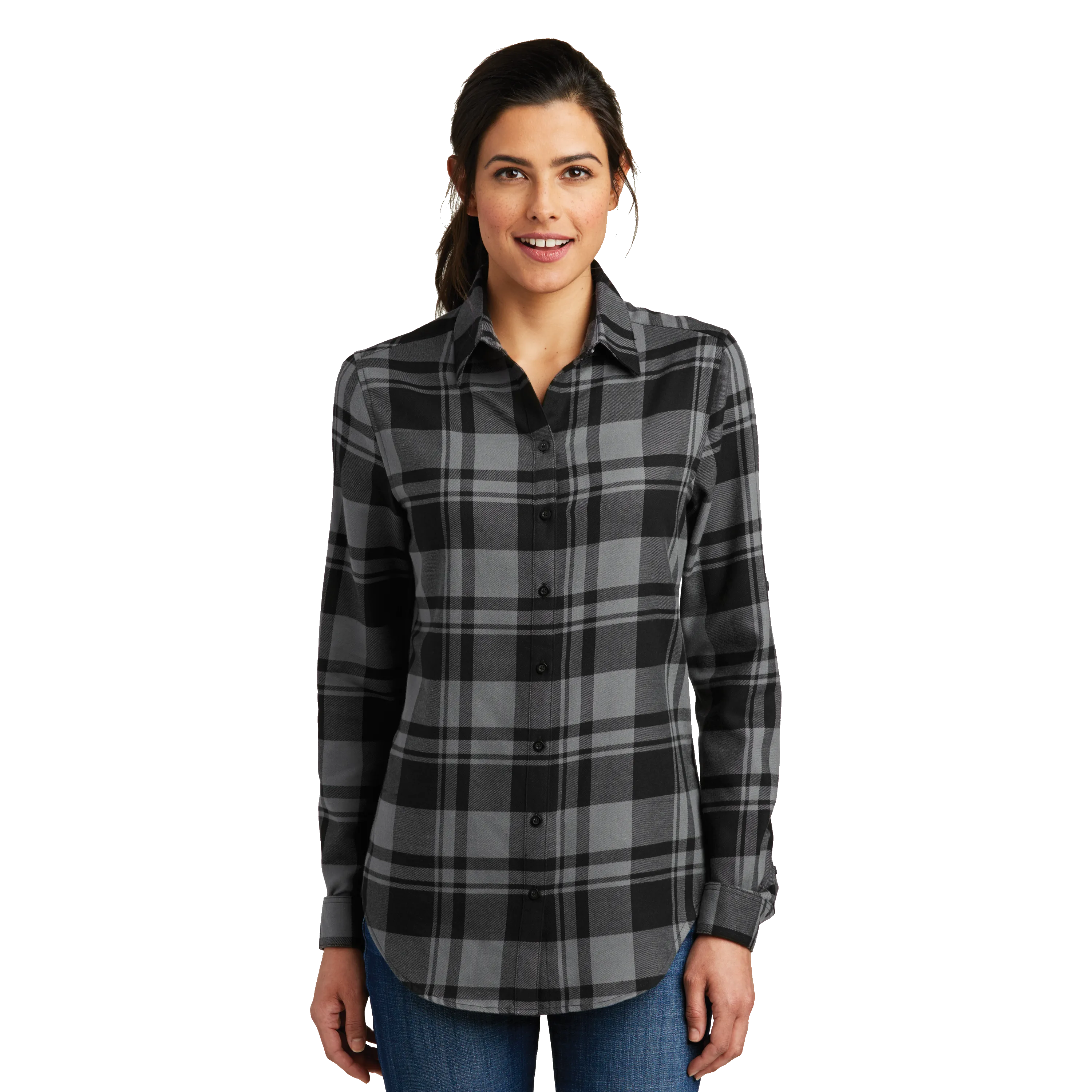 B1827W Ladies Plaid Flannel Tunic