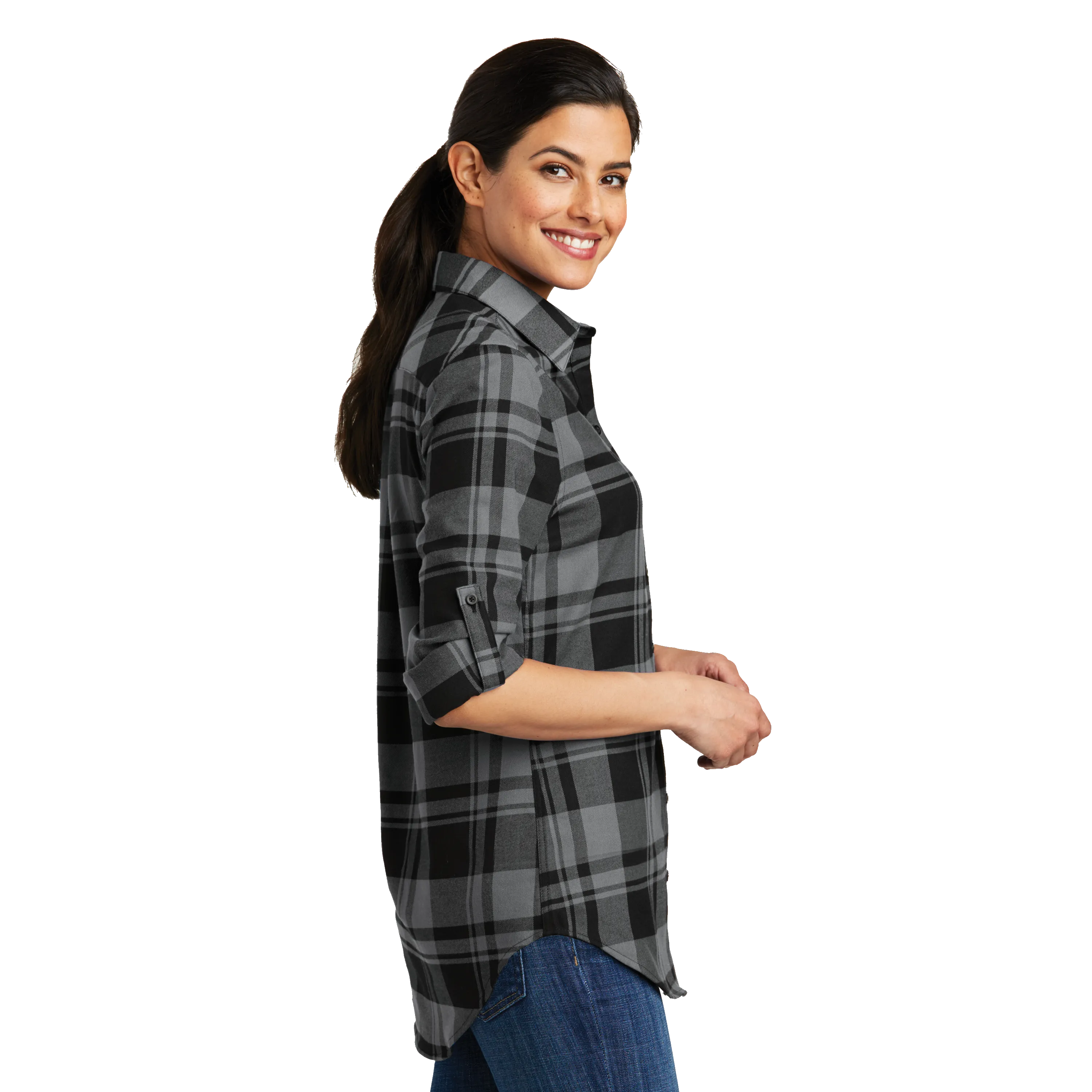 B1827W Ladies Plaid Flannel Tunic