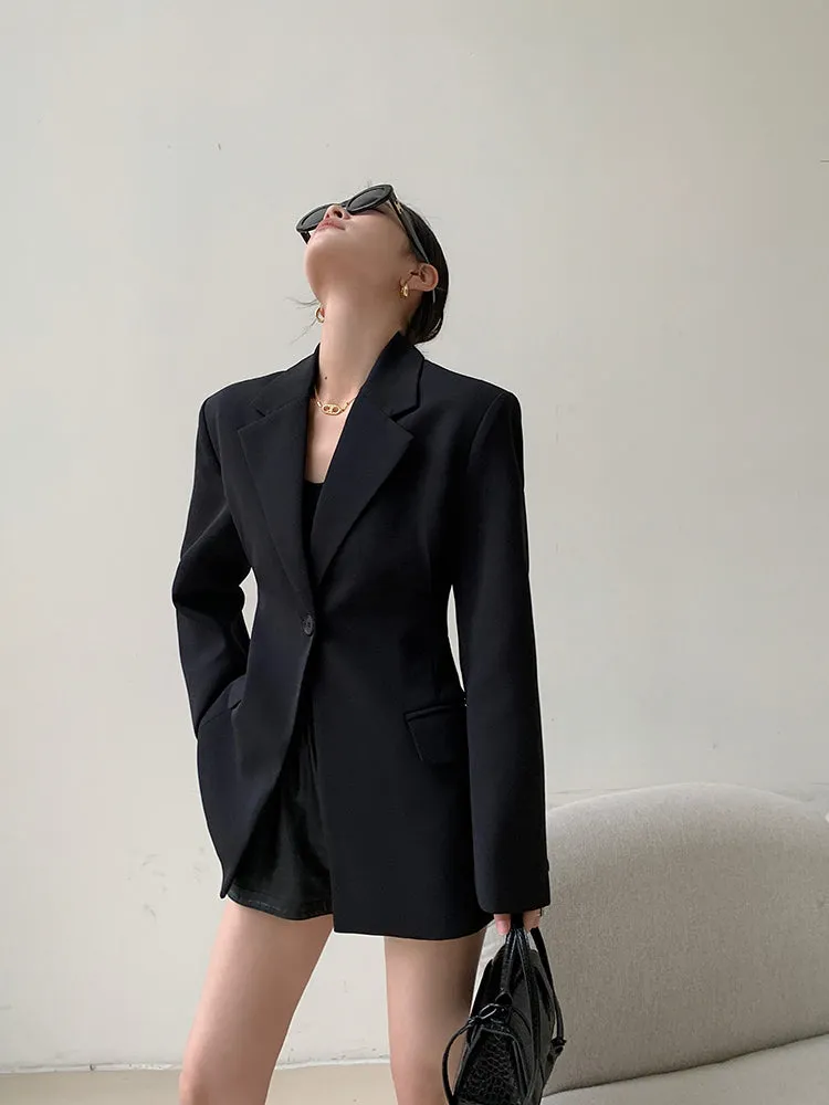 Black One Button Tailored Blazer