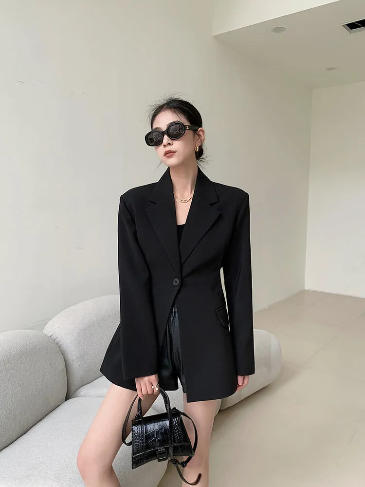 Black One Button Tailored Blazer