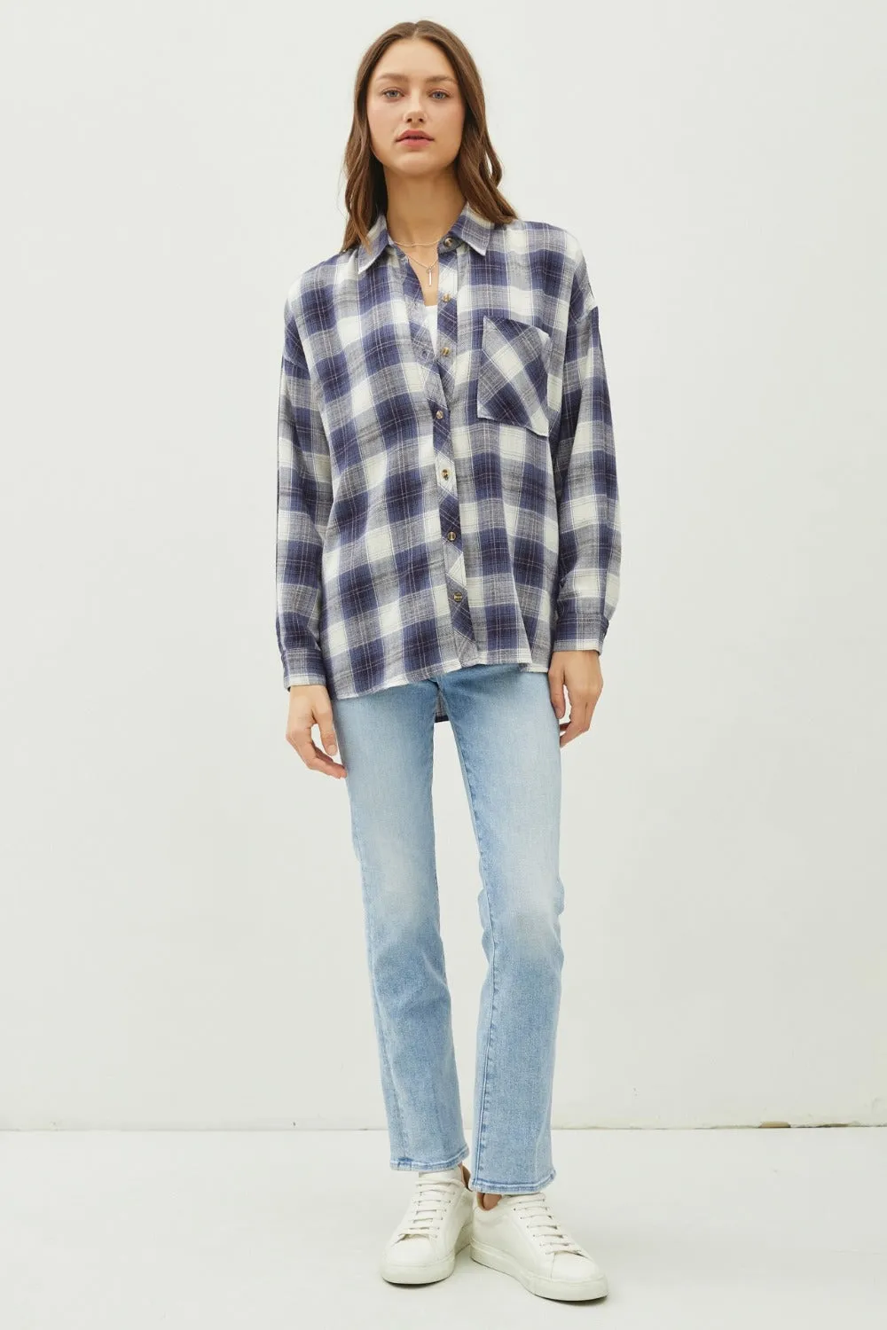Blue Zone Planet |  Be Cool Plaid Flannel Button Down Shirt with Chest Pocket