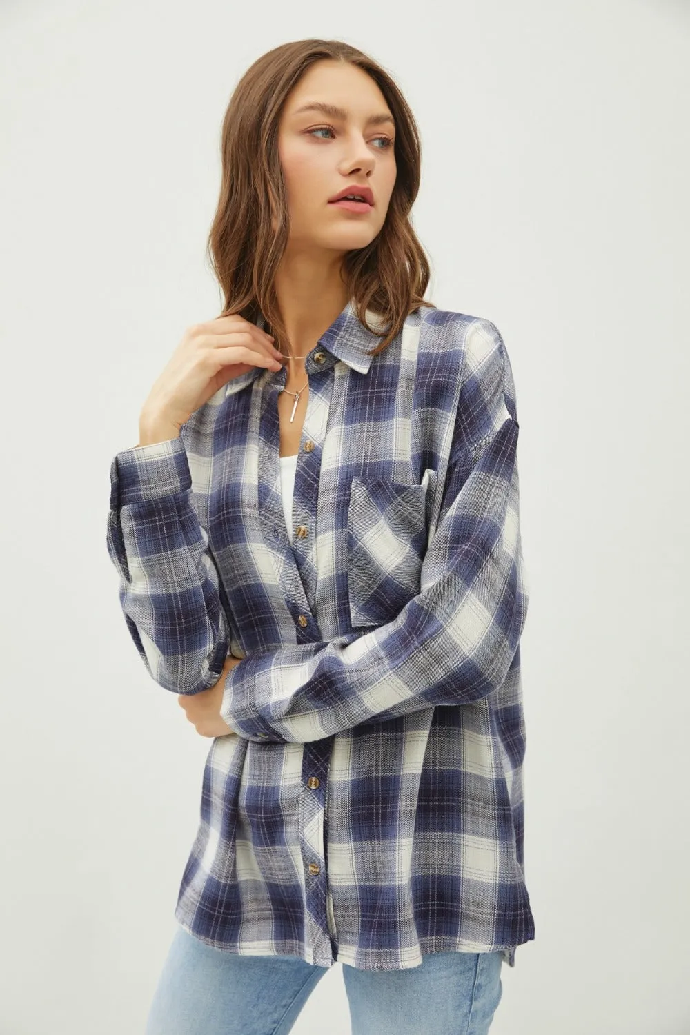 Blue Zone Planet |  Be Cool Plaid Flannel Button Down Shirt with Chest Pocket