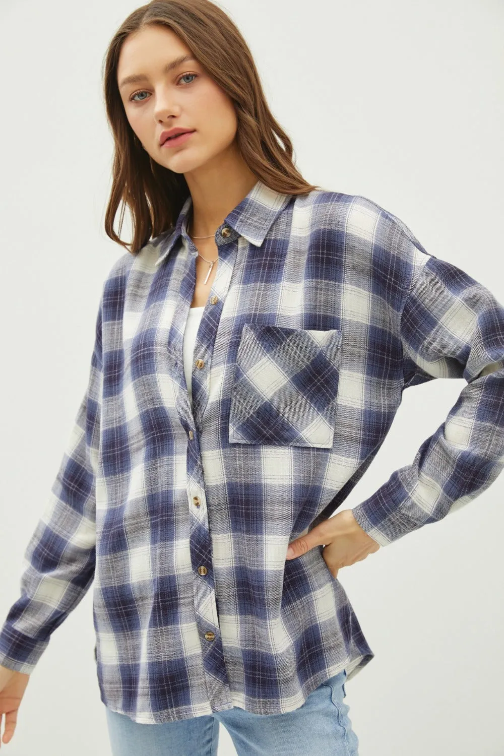 Blue Zone Planet |  Be Cool Plaid Flannel Button Down Shirt with Chest Pocket