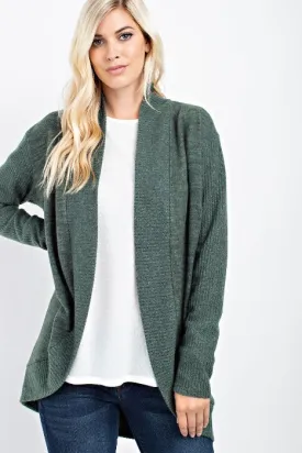 Brushed relaxed fit knit cardigan - Olive