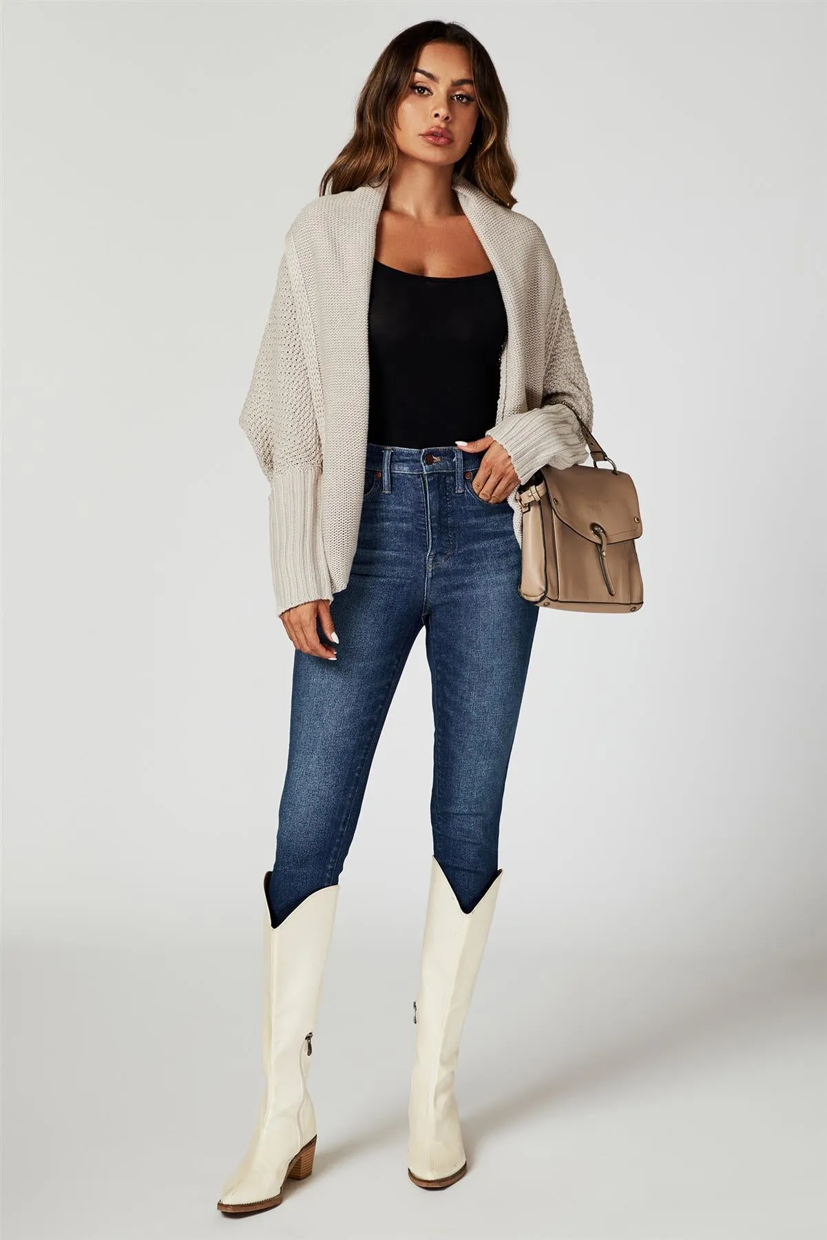 Chunky Pleat Oversized Cardigan In Beige