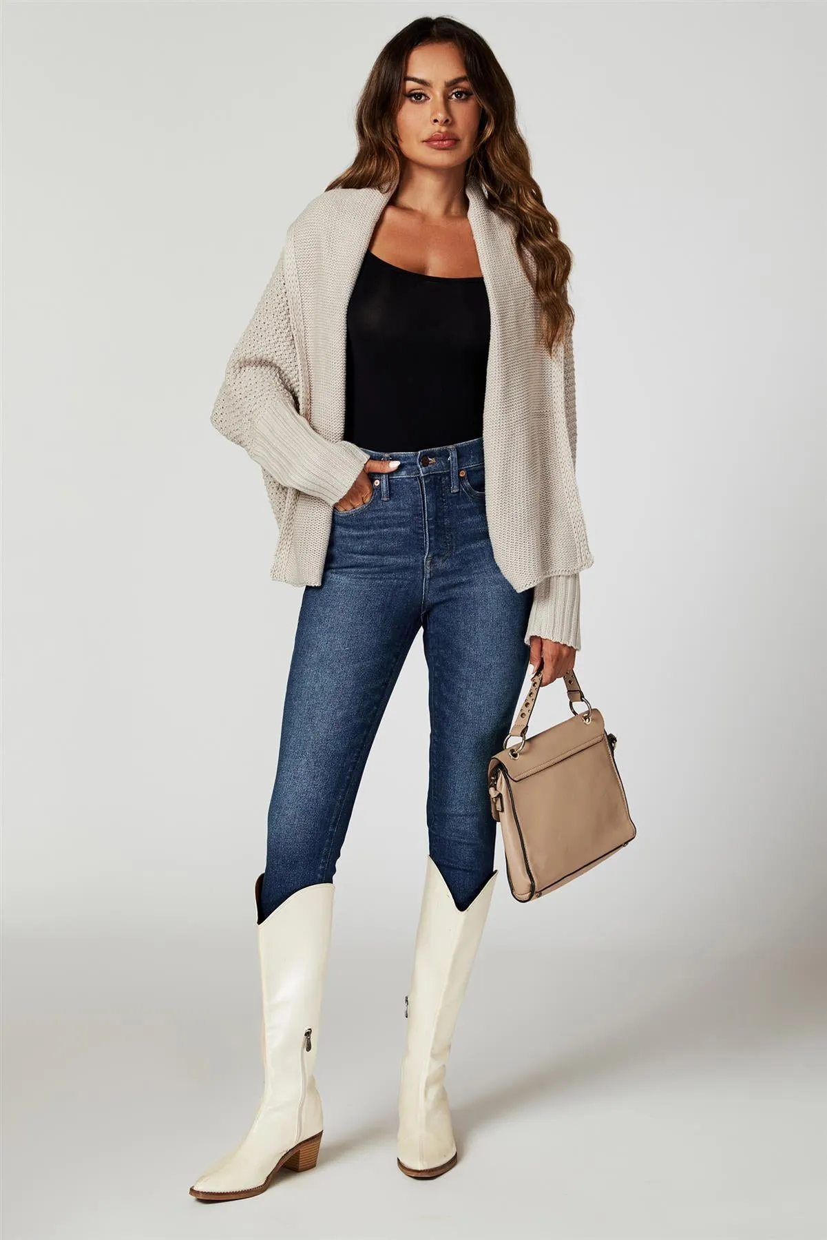 Chunky Pleat Oversized Cardigan In Beige