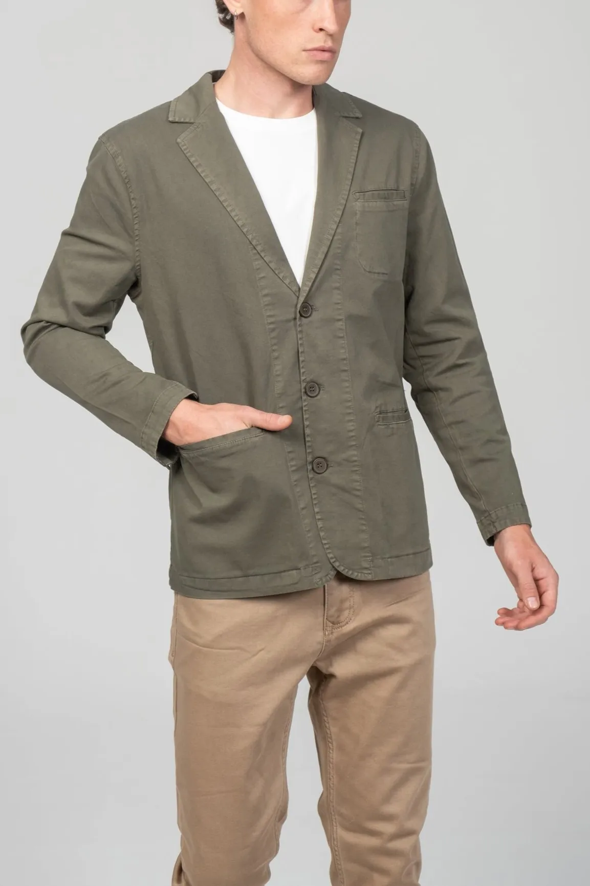 Cotton Sleek Pockets Blazer - Khaki