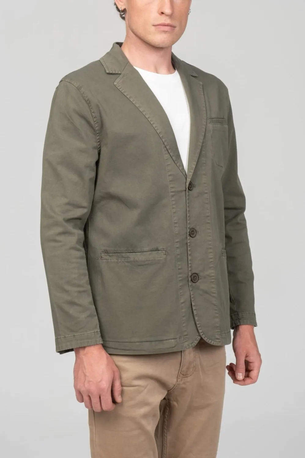 Cotton Sleek Pockets Blazer - Khaki