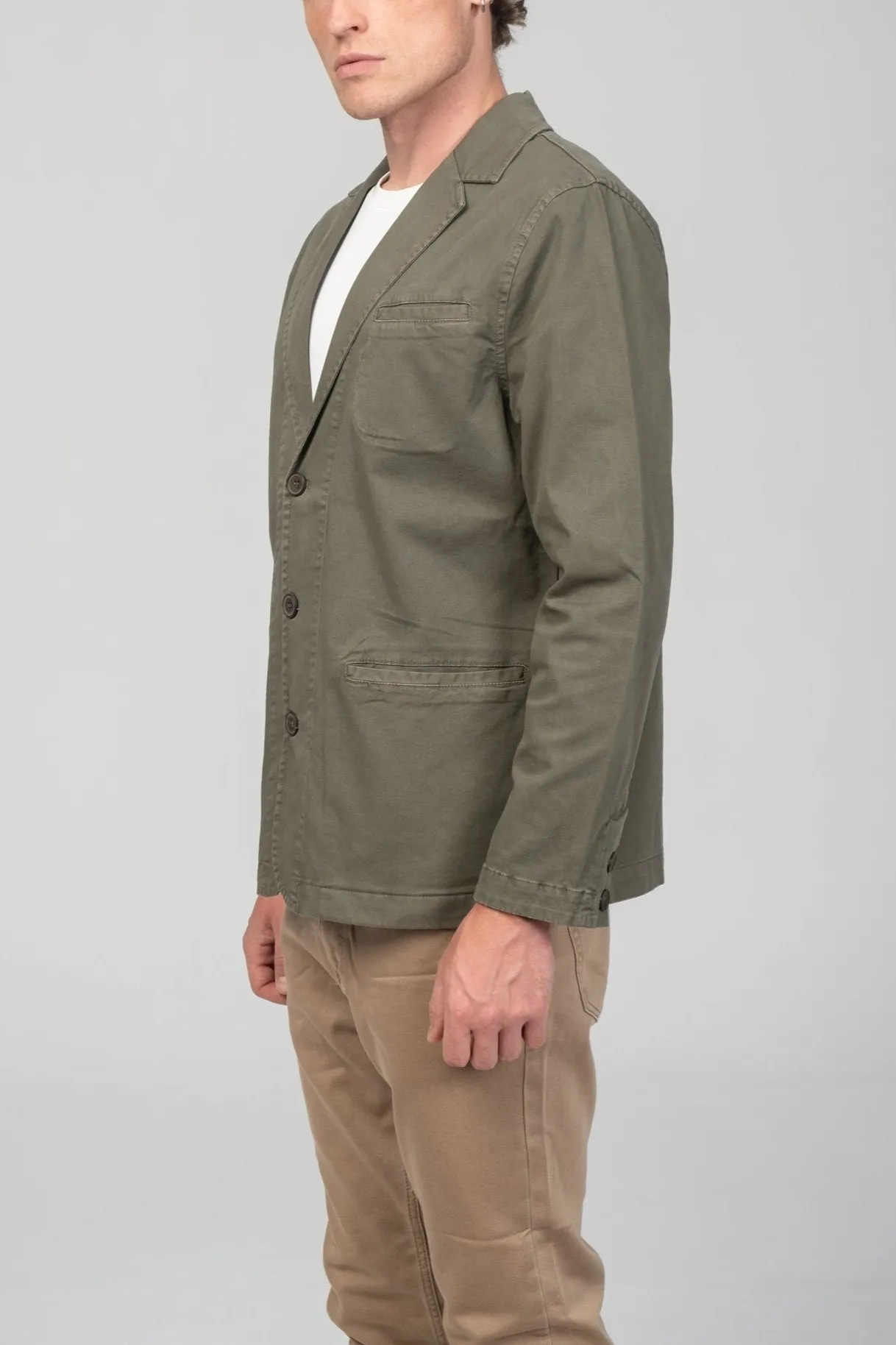Cotton Sleek Pockets Blazer - Khaki