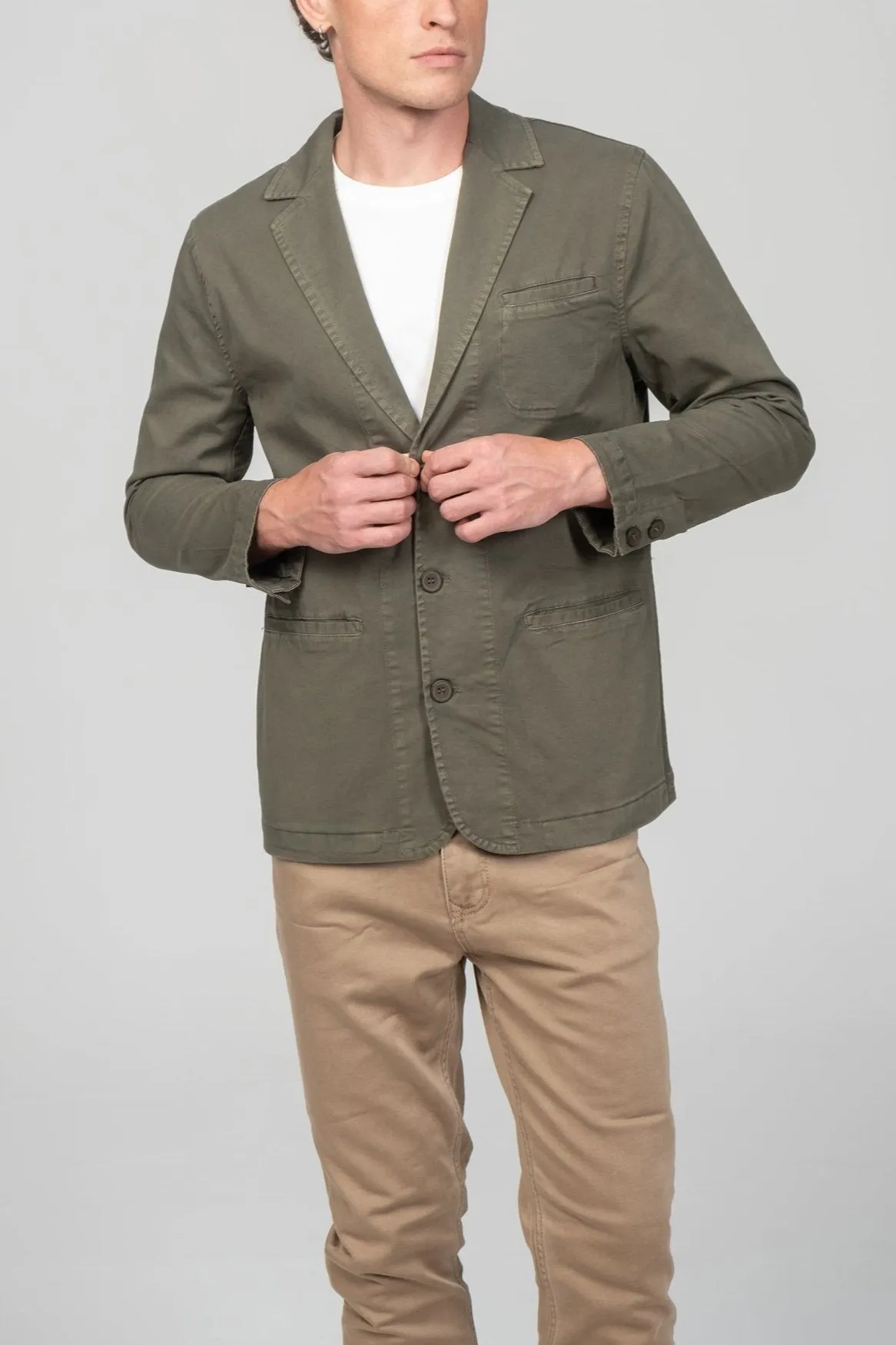 Cotton Sleek Pockets Blazer - Khaki