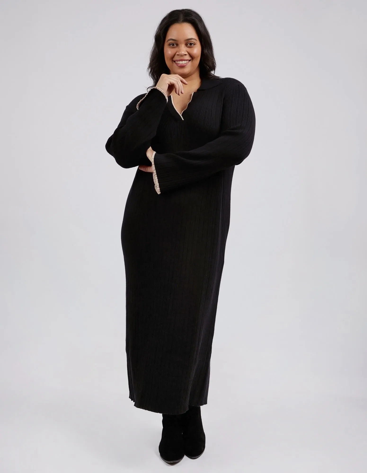 Elm Maple Knit Dress Black