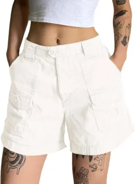 EMMIOL Cargo Shorts for Women 2024 Casual Summer Elastic High Waisted Button Up Comfy Cotton Hiking Shorts with Pockets