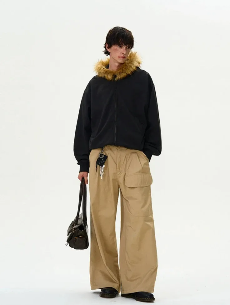 Faux Fur Hooded Zip Jacket with Pockets