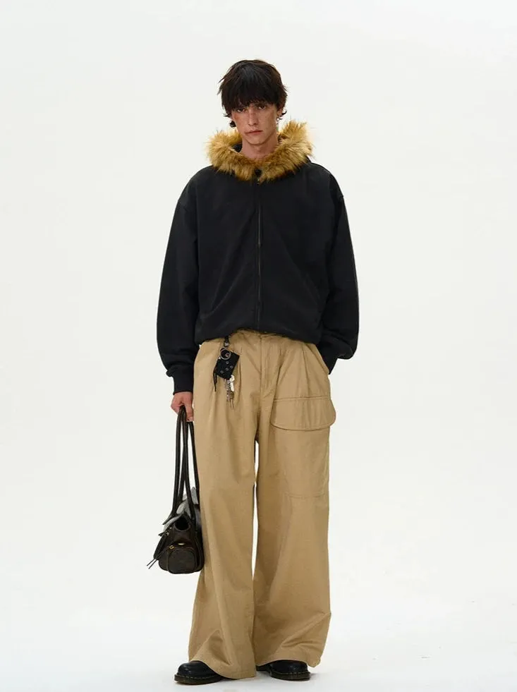 Faux Fur Hooded Zip Jacket with Pockets