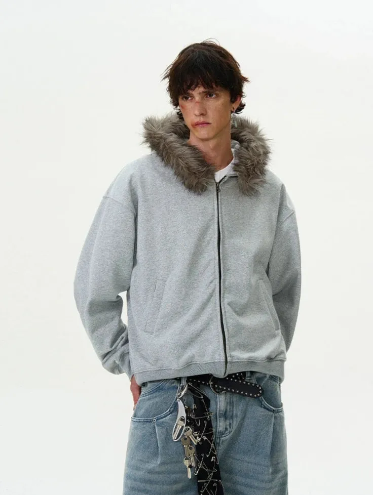 Faux Fur Hooded Zip Jacket with Pockets