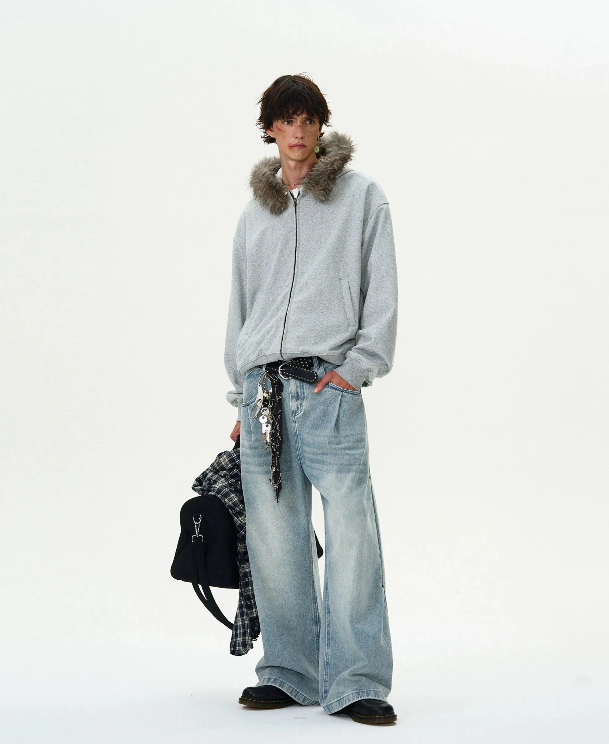 Faux Fur Hooded Zip Jacket with Pockets