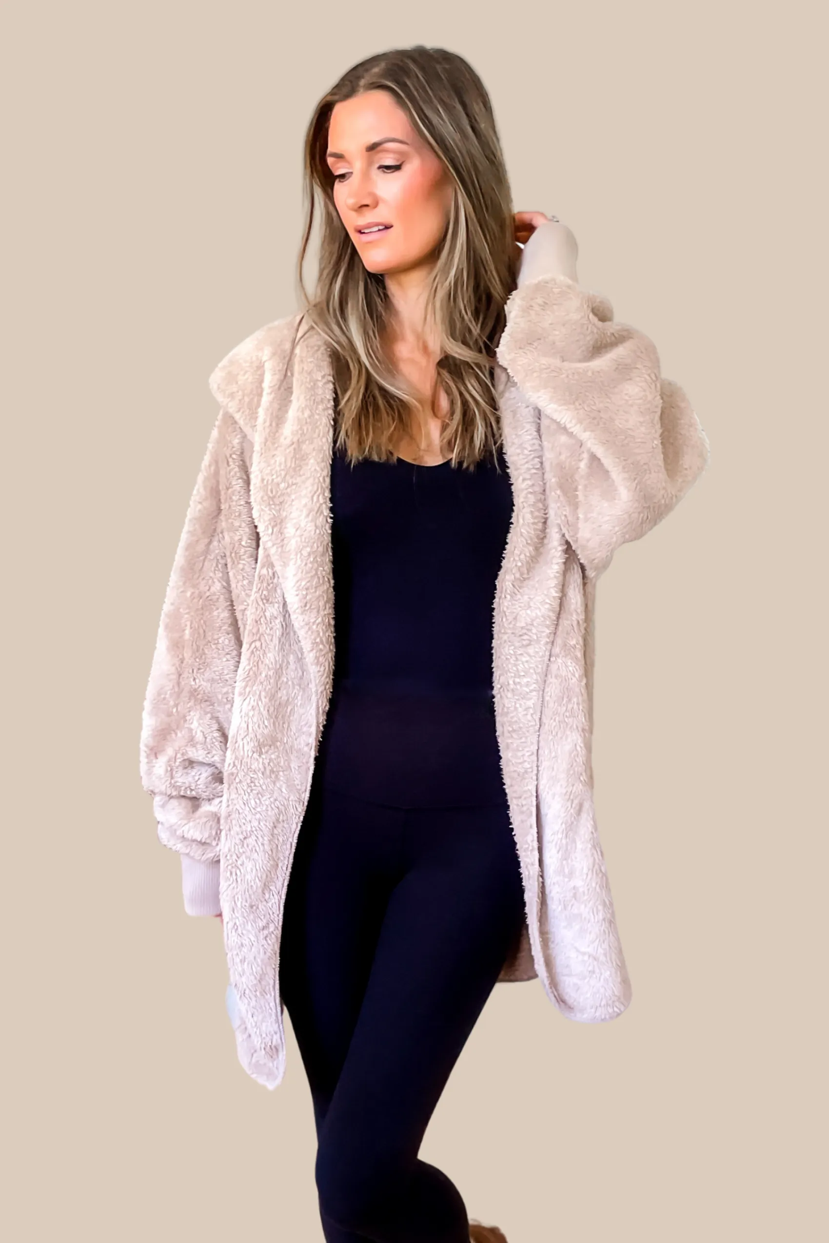Feeling Cozy Hooded Cardigan - Taupe