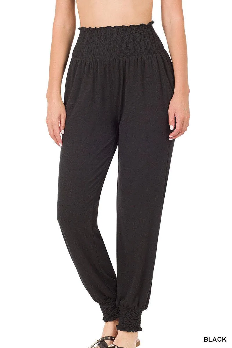High Waisted Smocked Lounge Joggers (Multiple Colors)