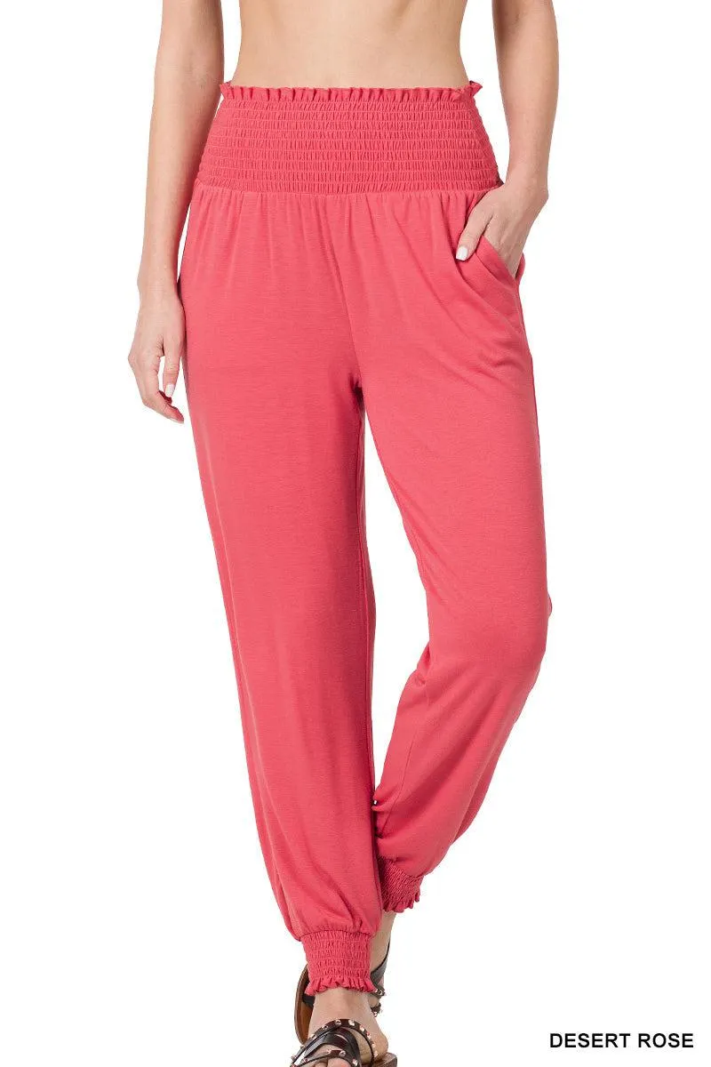 High Waisted Smocked Lounge Joggers (Multiple Colors)