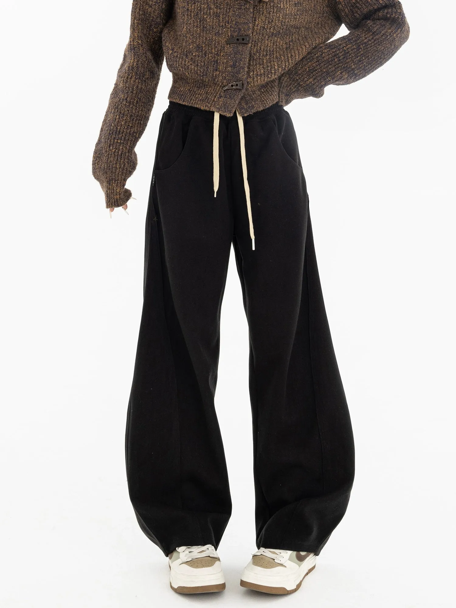 High-Waisted Wide-Leg Paneled Joggers