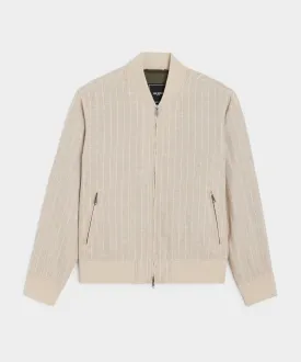 Italian Linen Varsity Jacket in Ecru Pinstripe