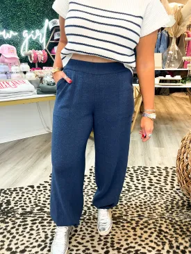 Kallie Knit High Waisted Joggers- Navy