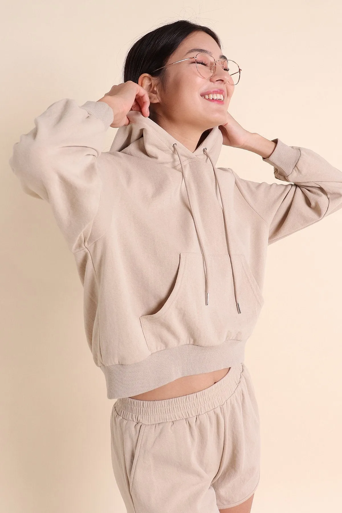 MADEBYNM BASIC NOELLE COMFY 2-PIECE HOODIE SET IN ECRU