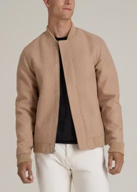 Melton Varsity Jacket for Tall Men in Light Camel Mix