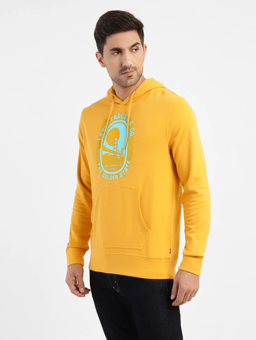 Men's Graphic Print Hooded Sweatshirt Yellow