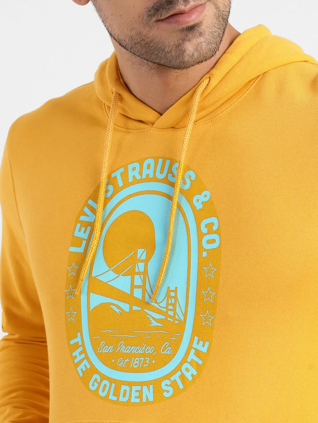 Men's Graphic Print Hooded Sweatshirt Yellow