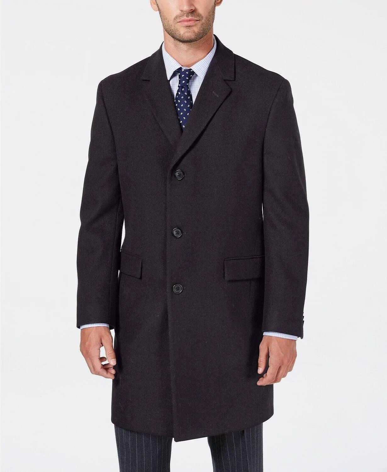 Nautica Mens Classic fit Overcoat Coat 40 S Grey Solid
