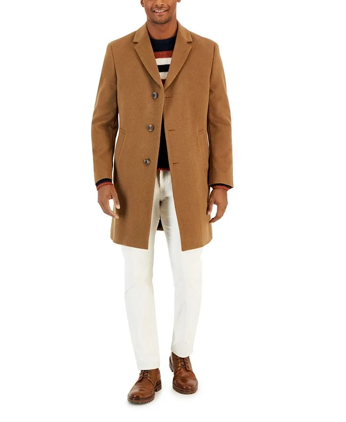 Nautica Mens Classic fit Overcoat Coat 41 R Beige Solid