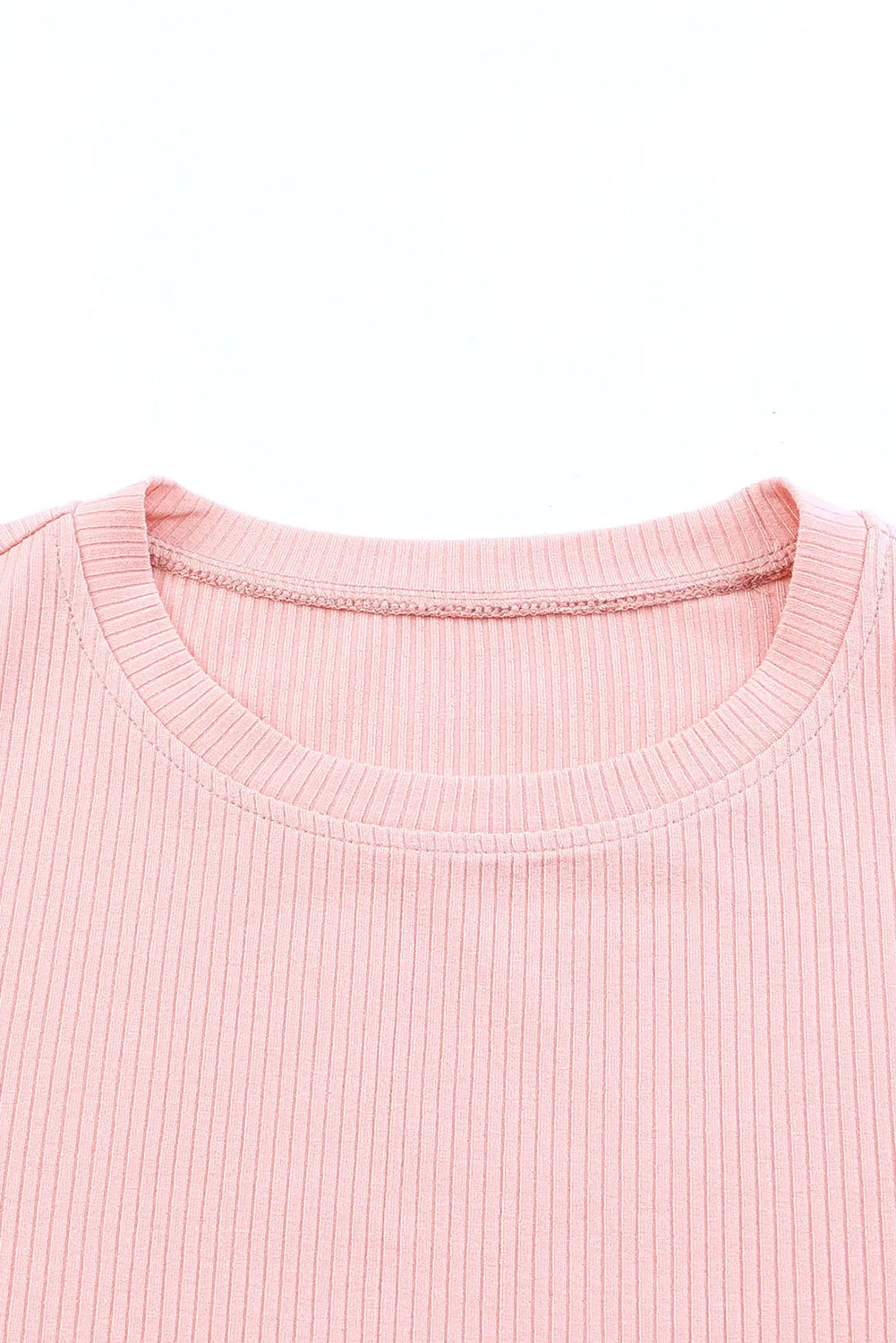 Pink Casual Dotty Layered Ruffle Ribbed Knit Top