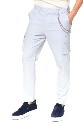 Pinstriped Utility Pants - Light Blue