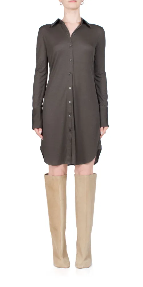 Ribbed Shirt Dress Graphite
