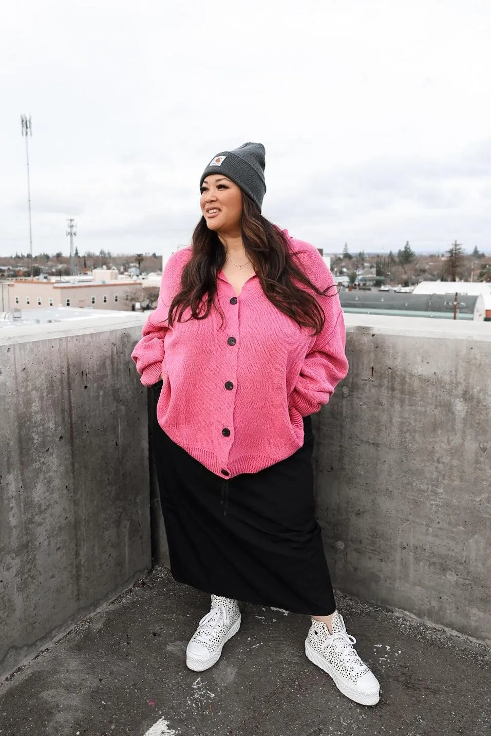 Riley Oversized Knit Cardigan - Bubblegum