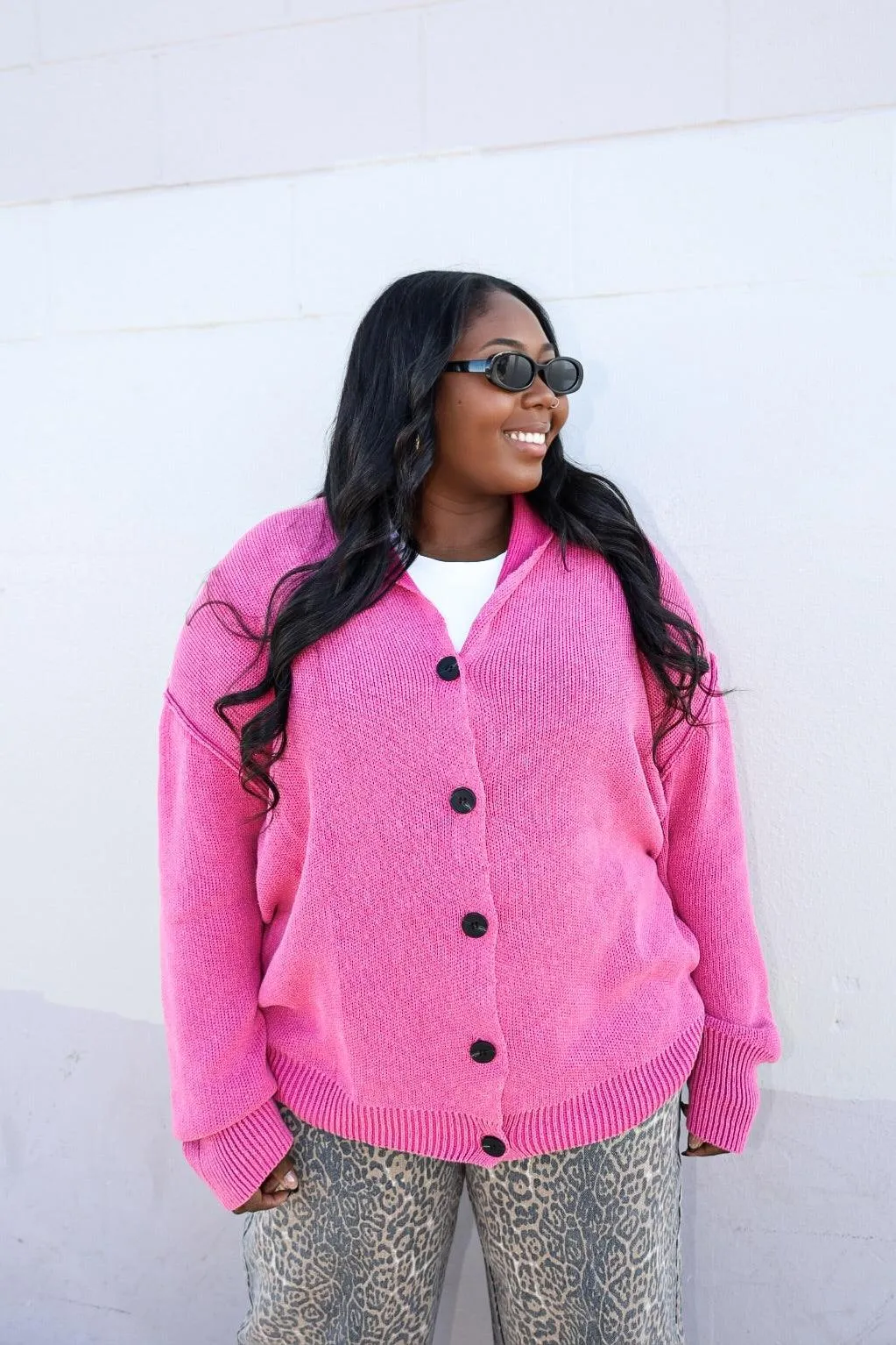Riley Oversized Knit Cardigan - Bubblegum