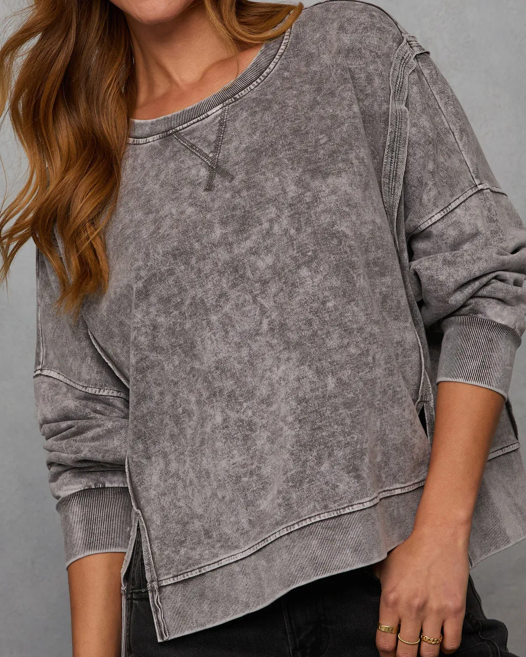 Simone Acid Wash Pullover Sweatshirt