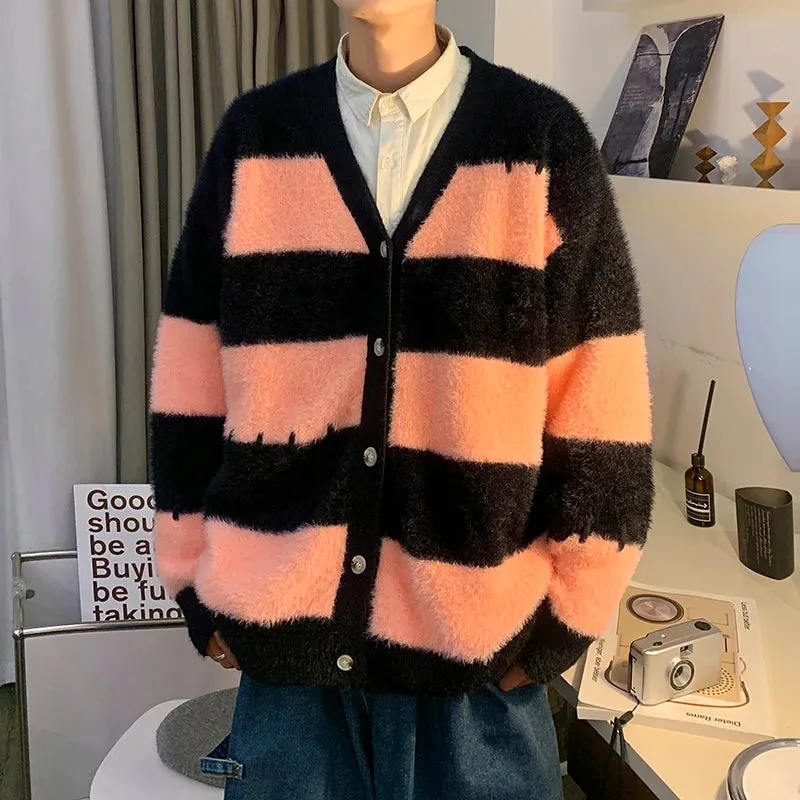 Soft Aesthetic Unisex Striped Oversized Cardigan