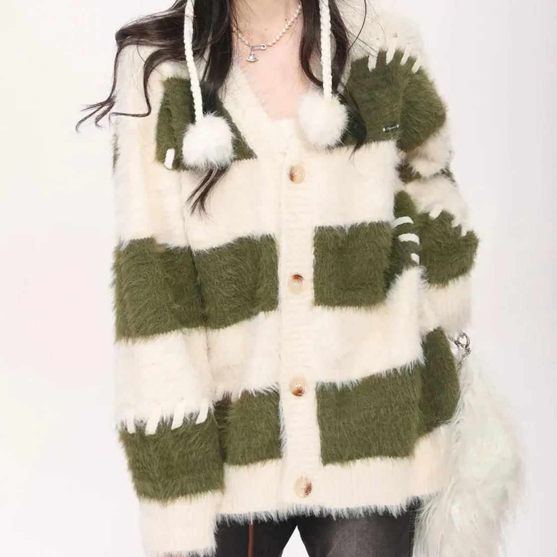 Soft Aesthetic Unisex Striped Oversized Cardigan