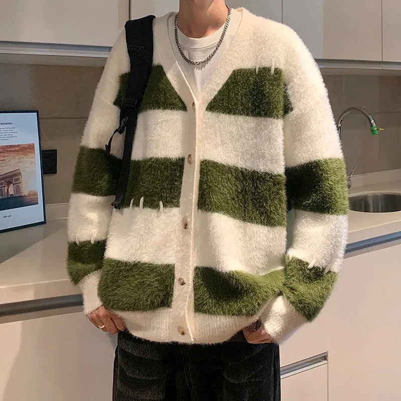 Soft Aesthetic Unisex Striped Oversized Cardigan