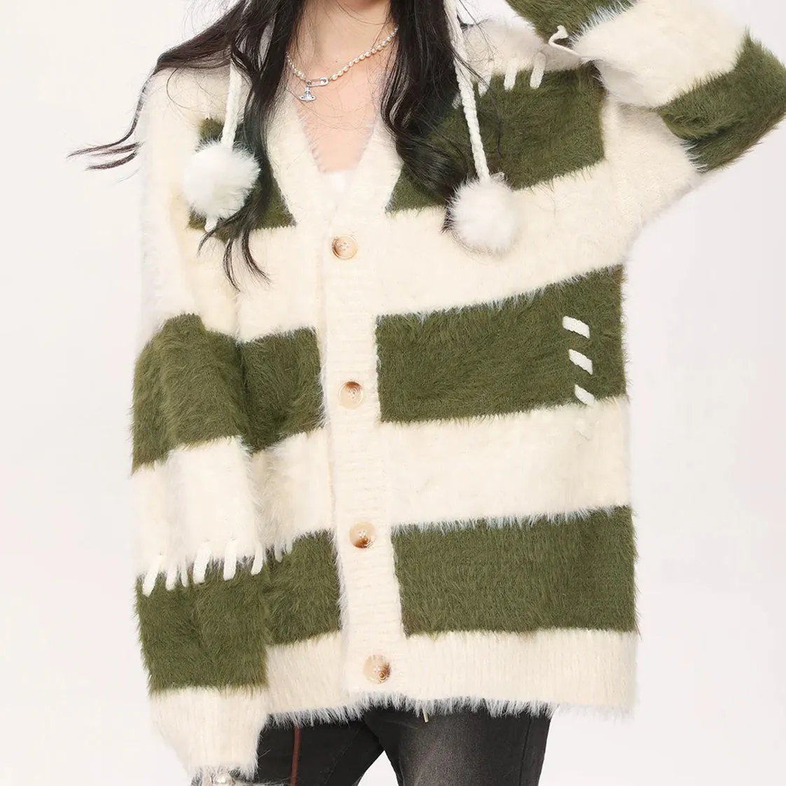 Soft Aesthetic Unisex Striped Oversized Cardigan