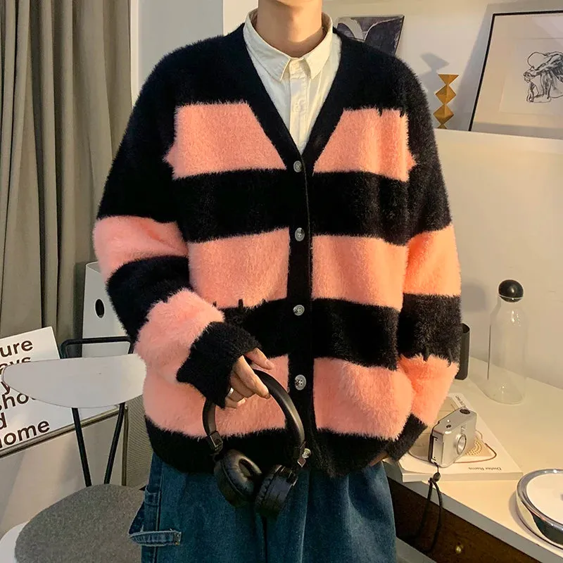 Soft Aesthetic Unisex Striped Oversized Cardigan