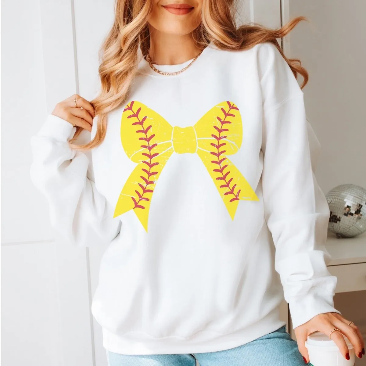 Softball Large Bow Sweatshirt