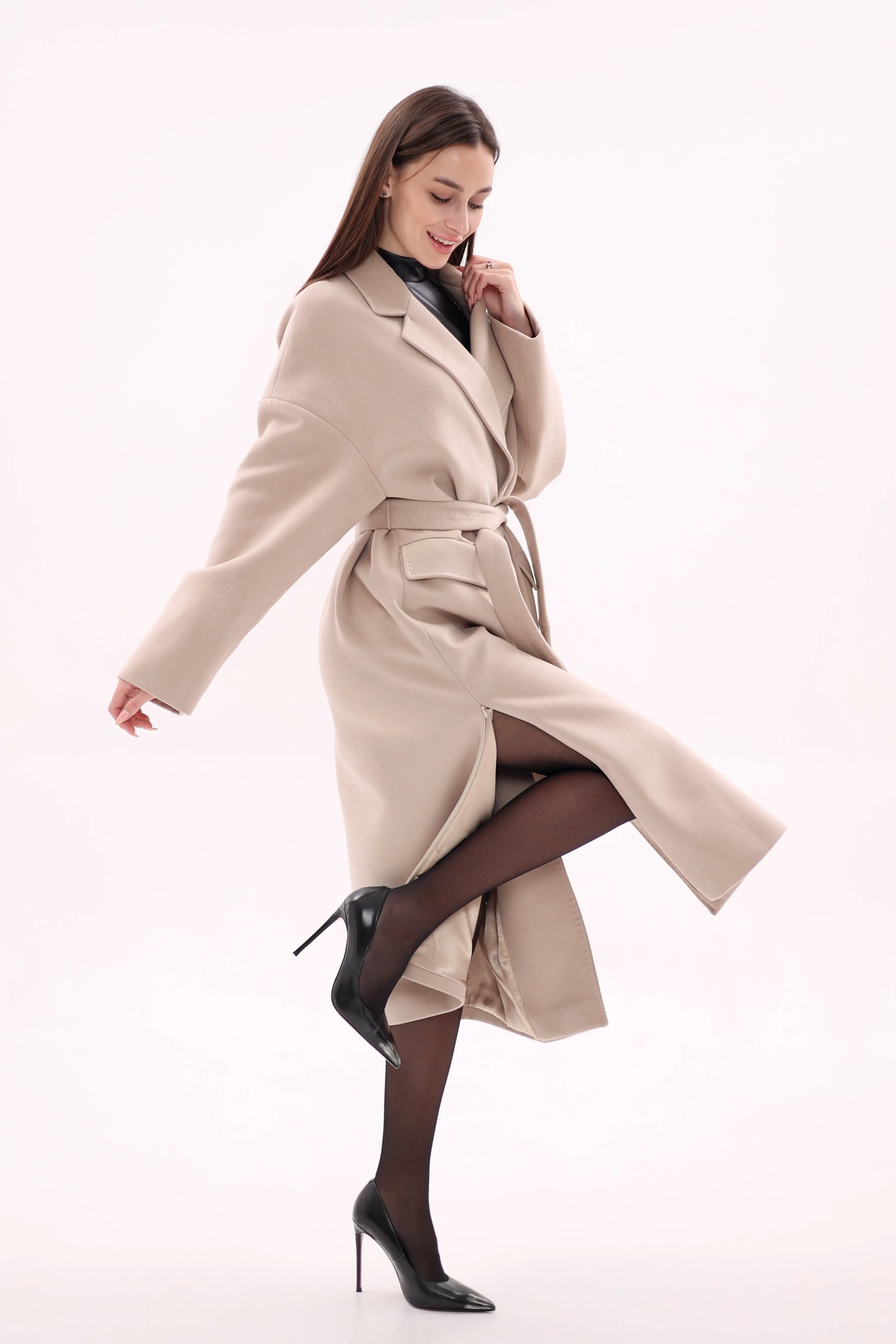 Toscana Leather Accent Cashmere Blend Overcoat