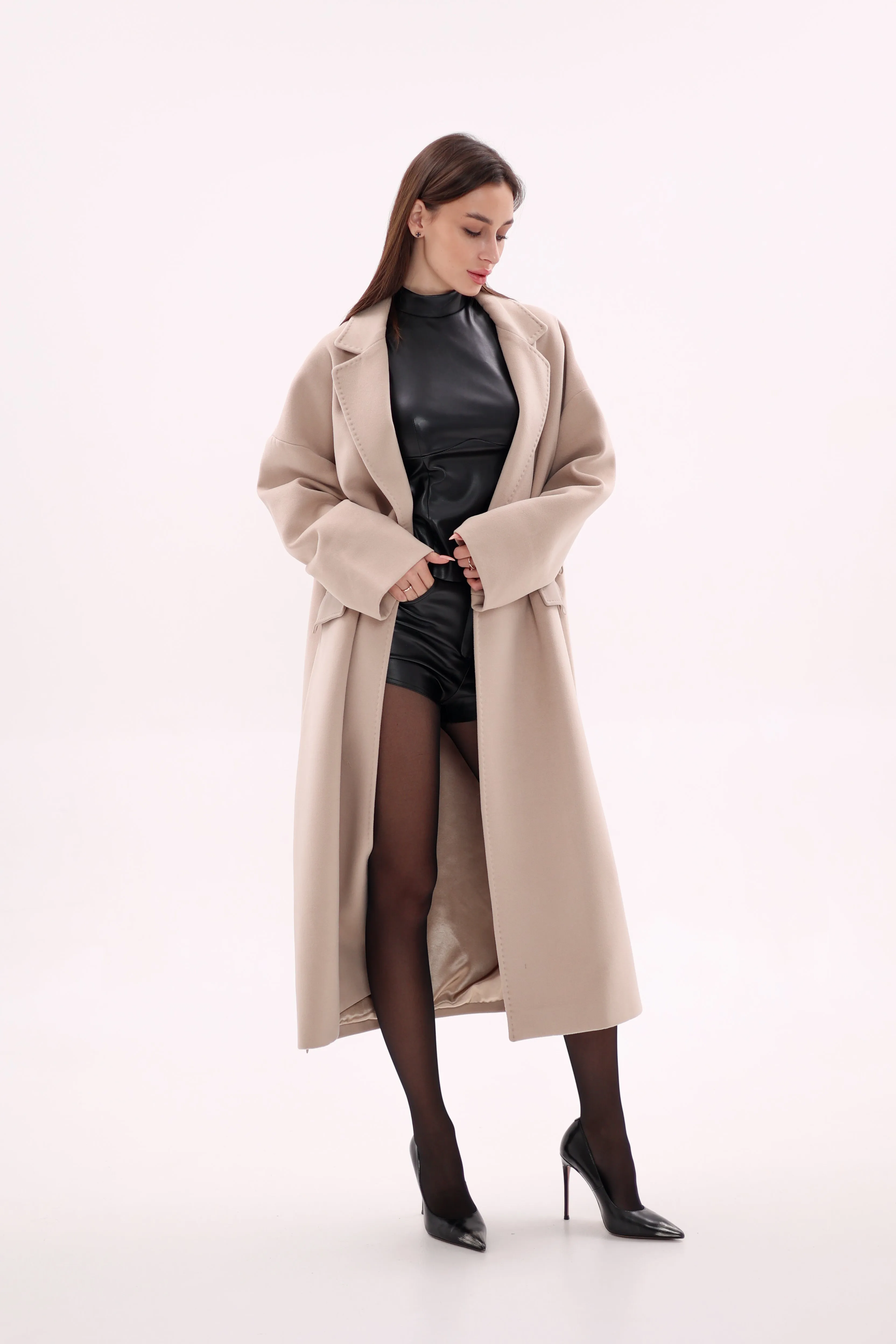 Toscana Leather Accent Cashmere Blend Overcoat